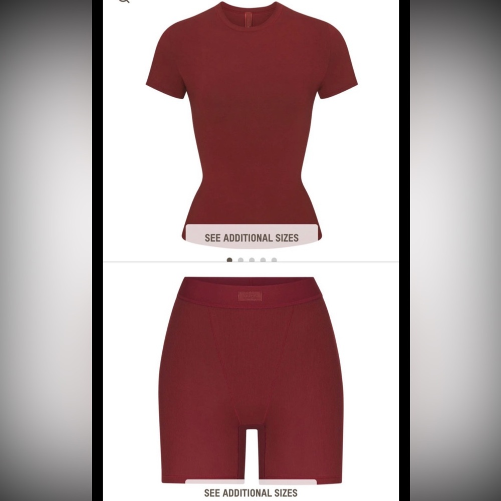Skims Sangria Cotton Rib Boxer and Cotton Jersey T-Shirt Set
